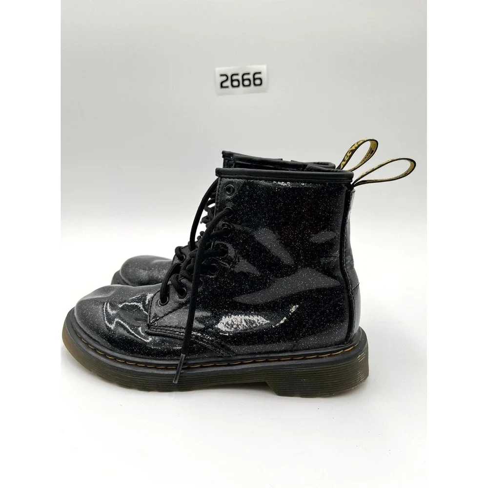 Dr. Martens Glitter 1460 Junior Kids 3 Boots Black Leather Round Toe Combat Boot